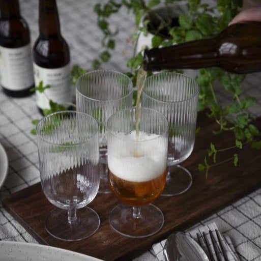 Bierglas, gerippt, mit Stiel, 2er Set