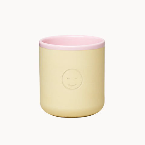 Tasse Porzellan gelb rosa schlafender Smiley